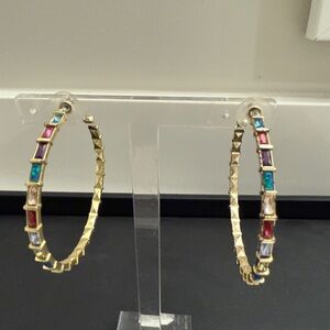 Kendra Scott Gold Hoop Earrings with Multicolor Gems